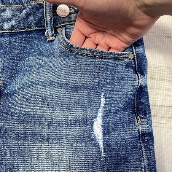 Risen Jeans Women's Juniors 1 / 25 Blue Crossover Distressed Denim Straight Leg - Picture 6 of 13